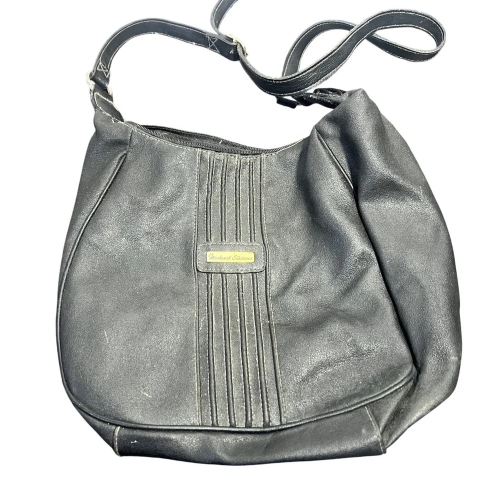 Michael‎ Stevens Black Faux Leather Shoulder Bag Hobo Style Gold Hardware Zipper